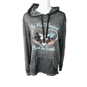 Disney Women's Hooded Sweatshirt Gray Mickey Minnie Large